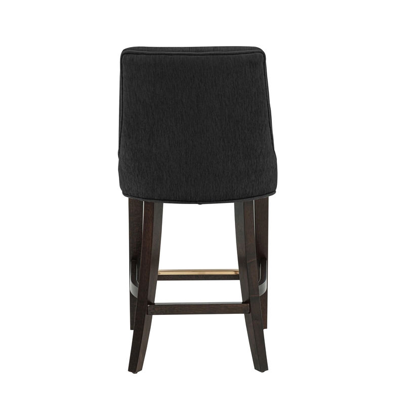 Beever Modern Chenille Wood Counter Stool in Black