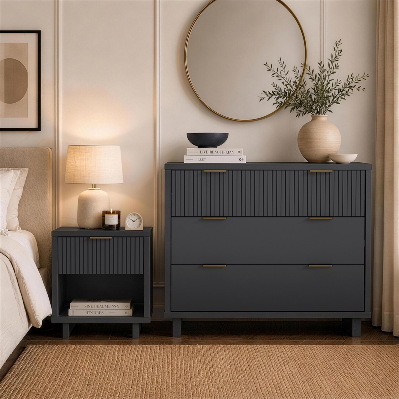 Elara Contemporary 2-Piece Dresser and Nightstand in Charcoal Gray