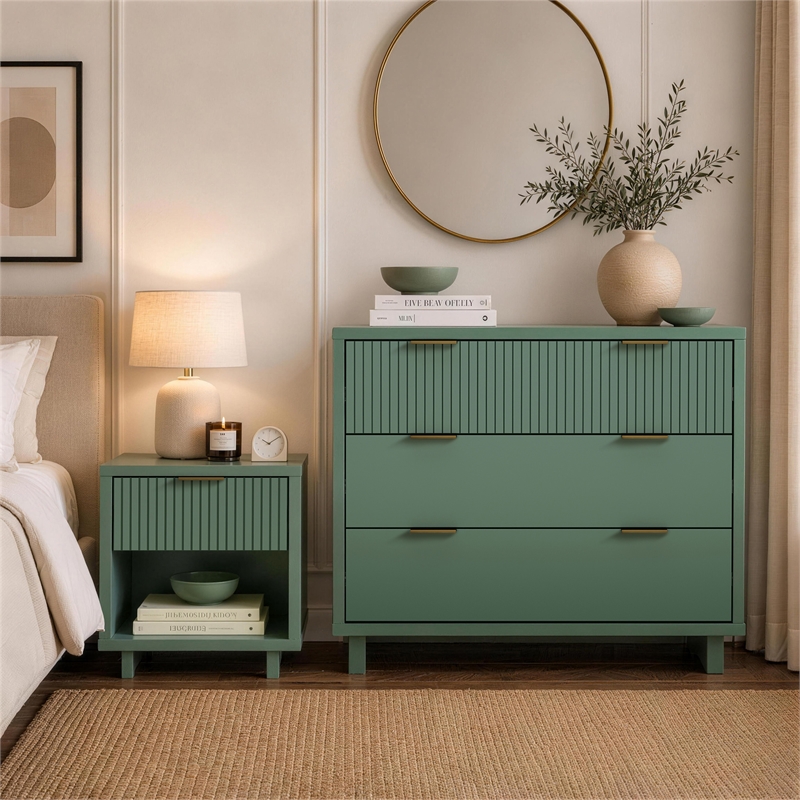 Elara Contemporary 2-Piece Dresser and Nightstand in Sage Green