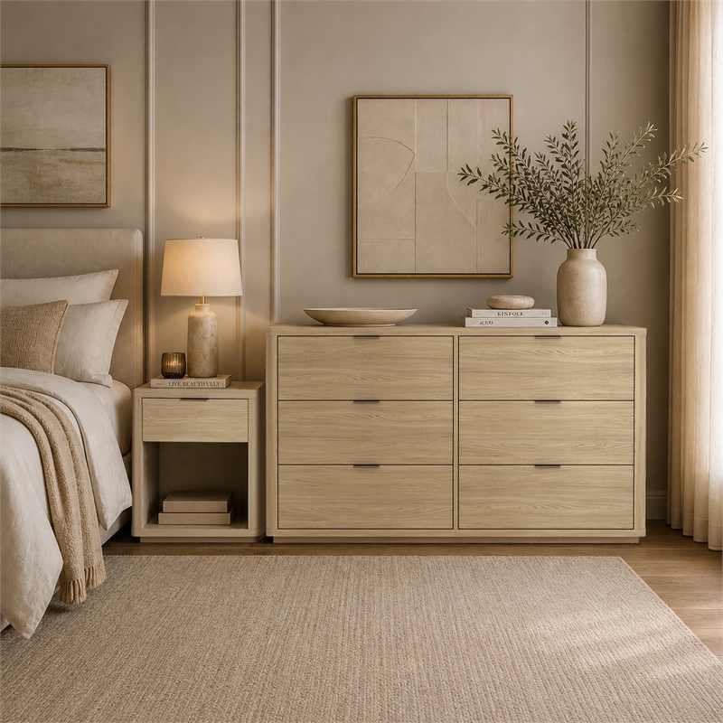 Evelyn Modern 2-Piece Dresser and Nightstand in Natural