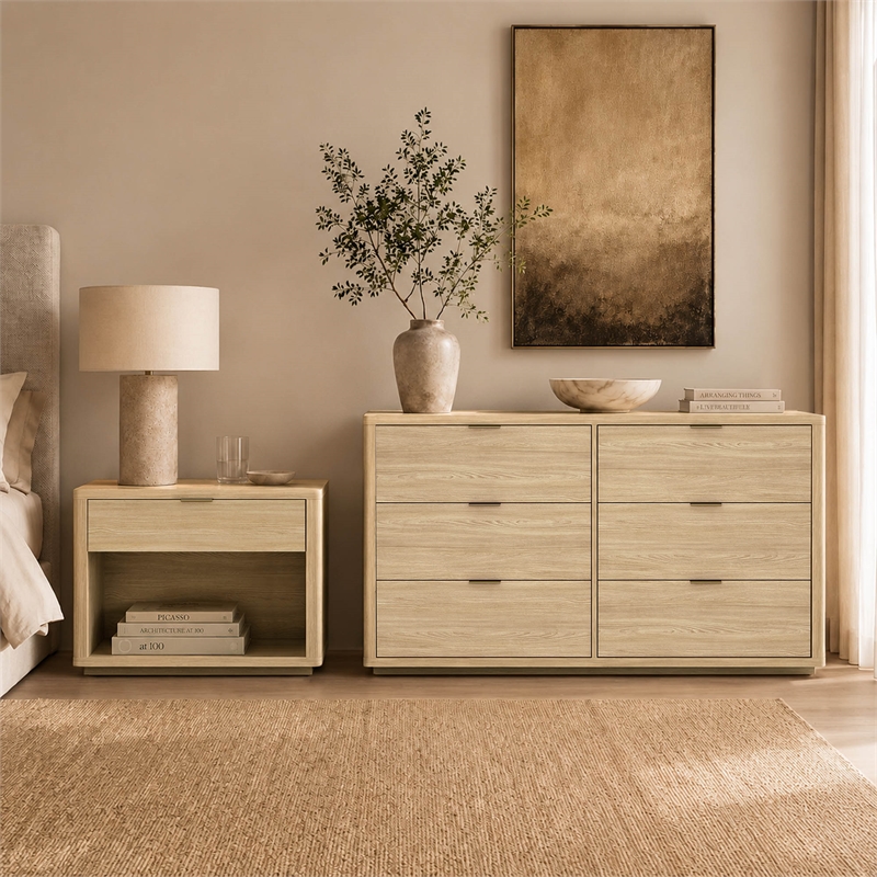 Evelyn Modern 2-Piece Dresser and Nightstand in Natural