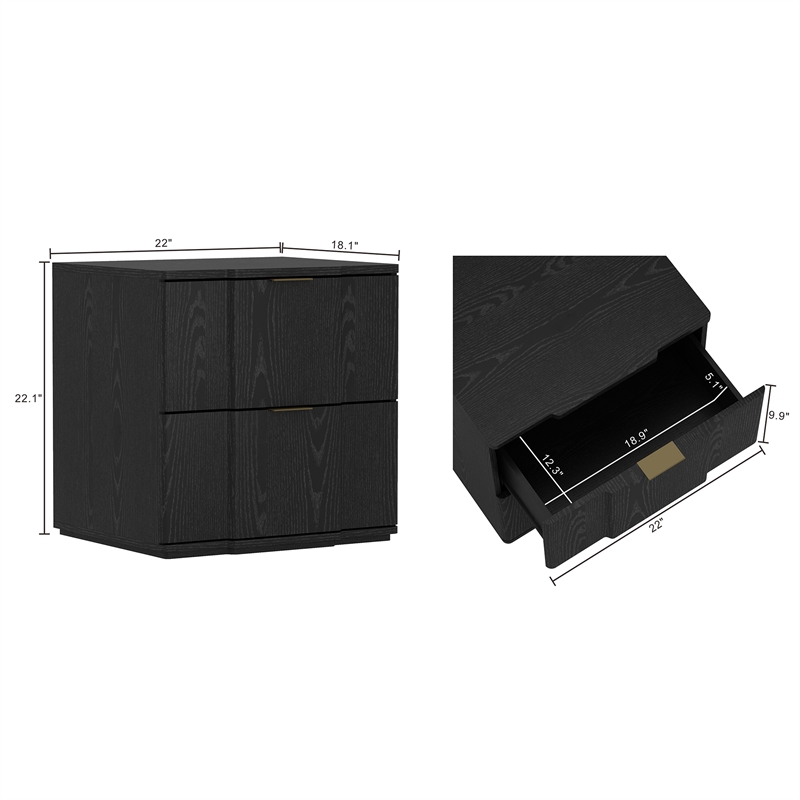 Clive Mid-Century Modern 2-Piece Dresser and Nightstand in Black and Gold