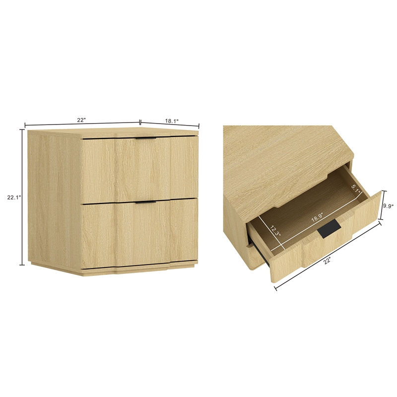 Clive Mid-Century Modern 2-Piece Dresser and Nightstand in Oak and Black
