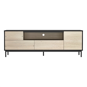 Arvon Modern 71&quot TV Stand With Metal Legs in Black and Natural