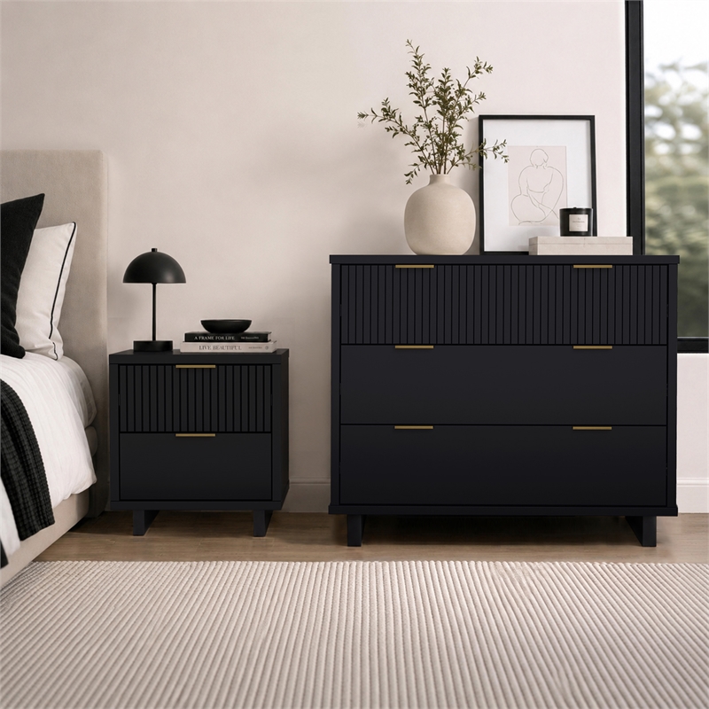 Elara Contemporary 2-Piece Dresser and Nightstand in Black