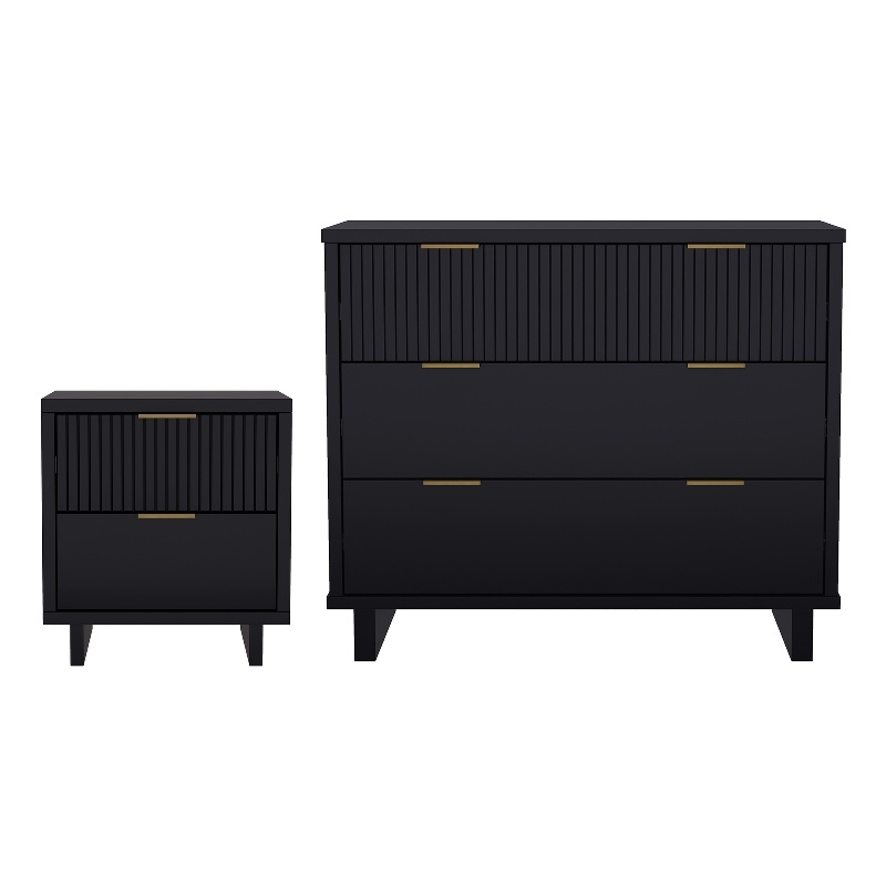 Elara Contemporary 2-Piece Dresser and Nightstand in Black