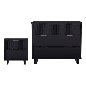 Elara Contemporary 2-Piece Dresser and Nightstand in Black