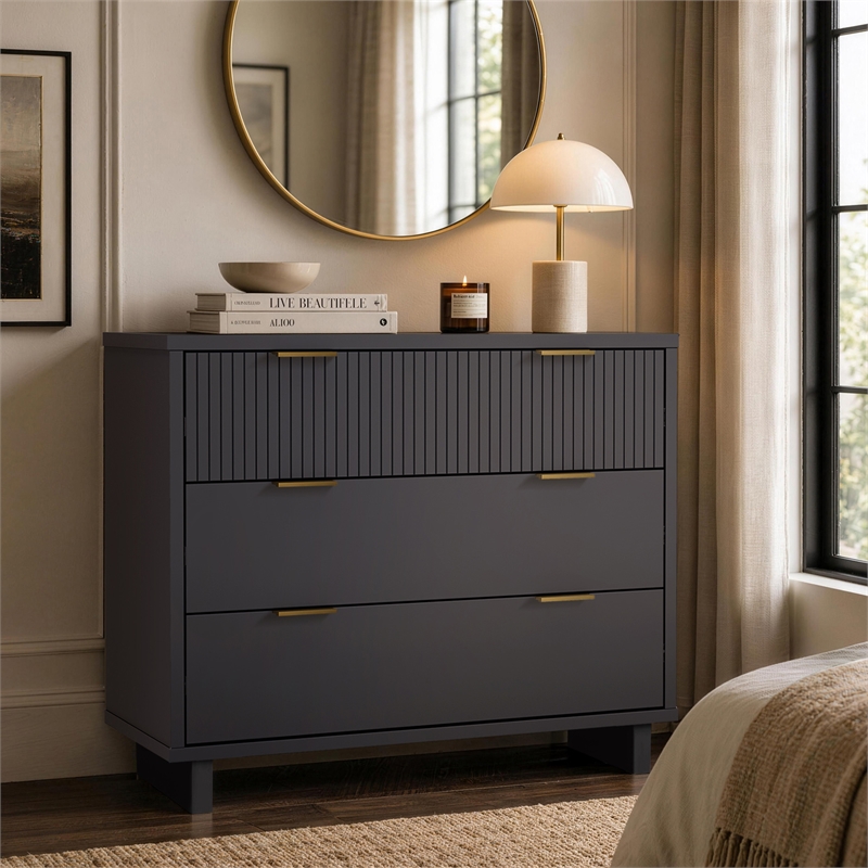 Elara Contemporary 2-Piece Dresser and Nightstand in Charcoal Gray