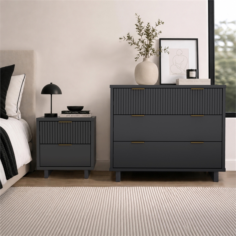 Elara Contemporary 2-Piece Dresser and Nightstand in Charcoal Gray