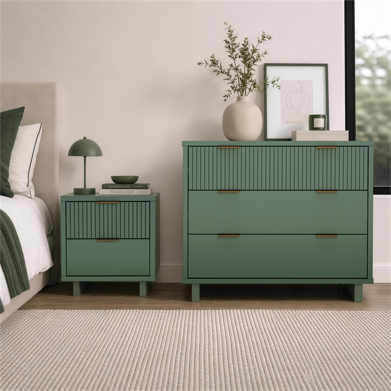 Elara Contemporary 2-Piece Dresser and Nightstand in Sage Green