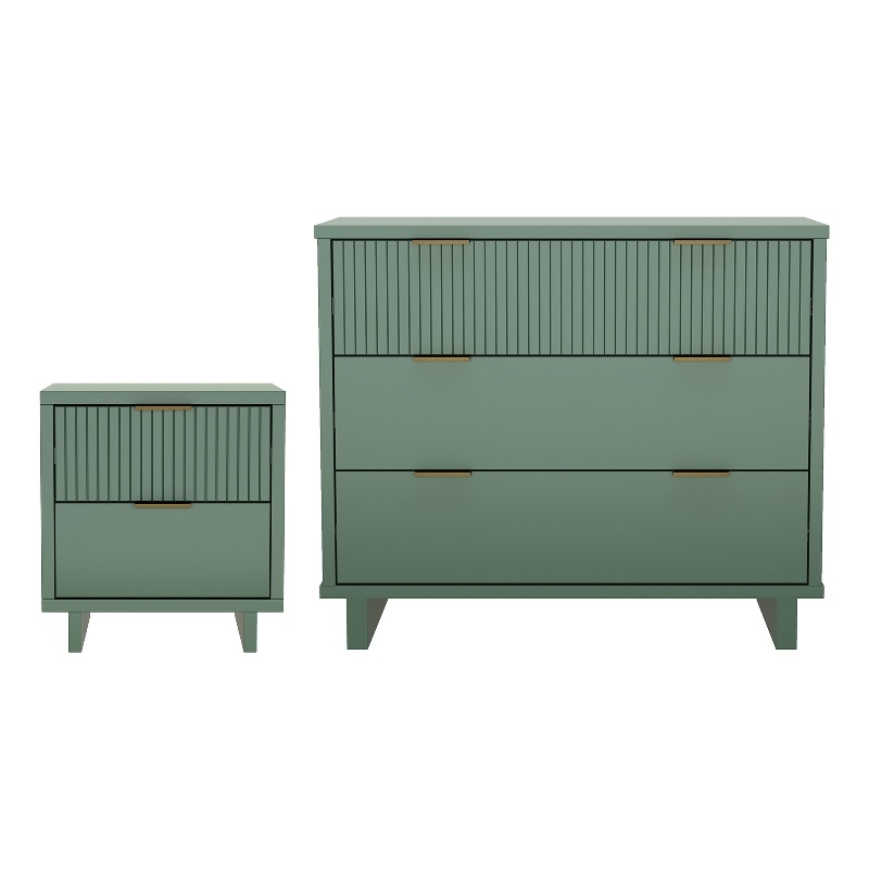 Elara Contemporary 2-Piece Dresser and Nightstand in Sage Green