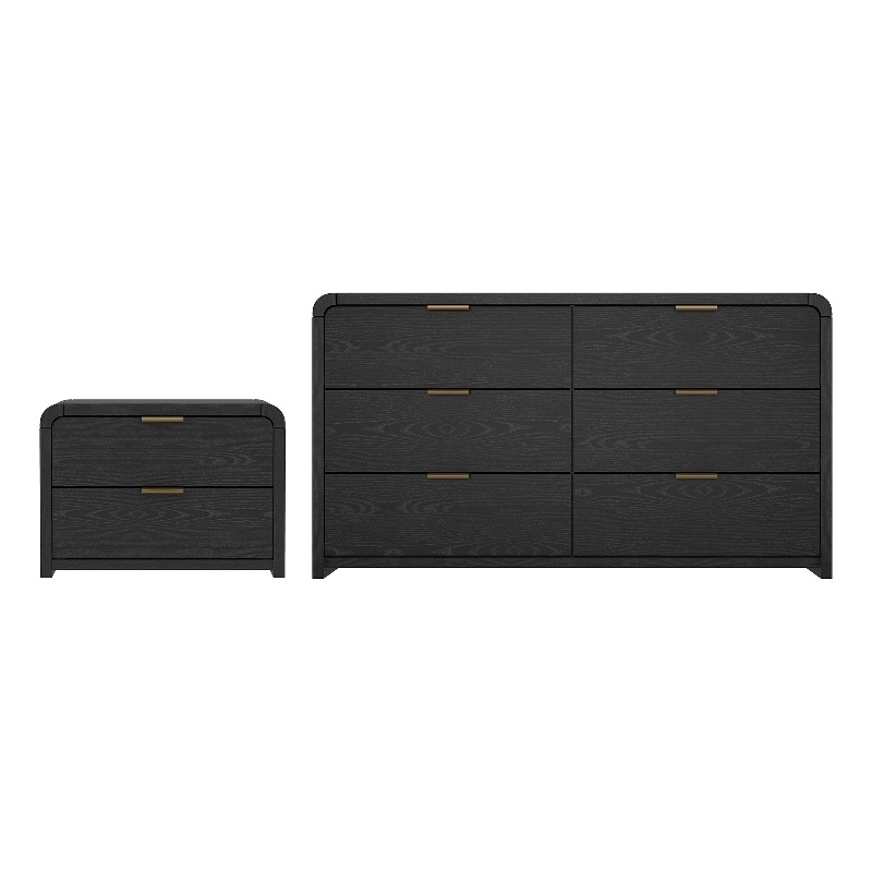 Grace Modern 2-Piece Dresser and Nightstand in Black and Gold