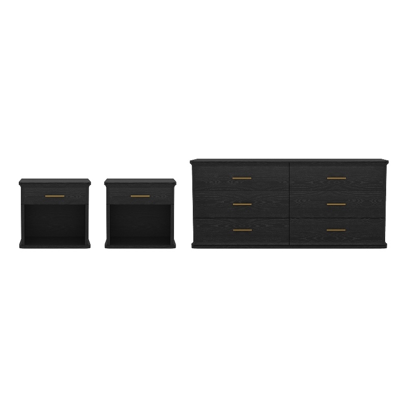 Clifford Traditional 3-Piece Dresser and Nightstand in Black