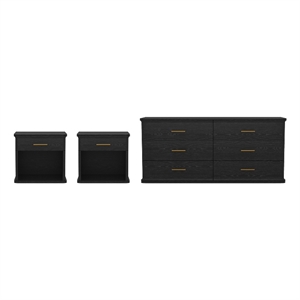 Clifford Traditional 3-Piece Dresser and Nightstand in Black