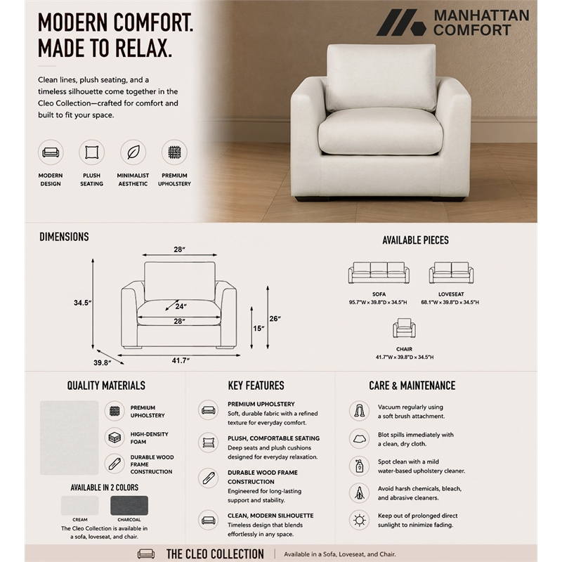 Cleo Contemporary Upholstered Accent Chair in Cream