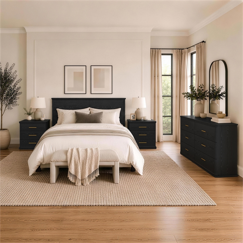 Clifford Traditional 3-Piece Dresser and Nightstand in Black