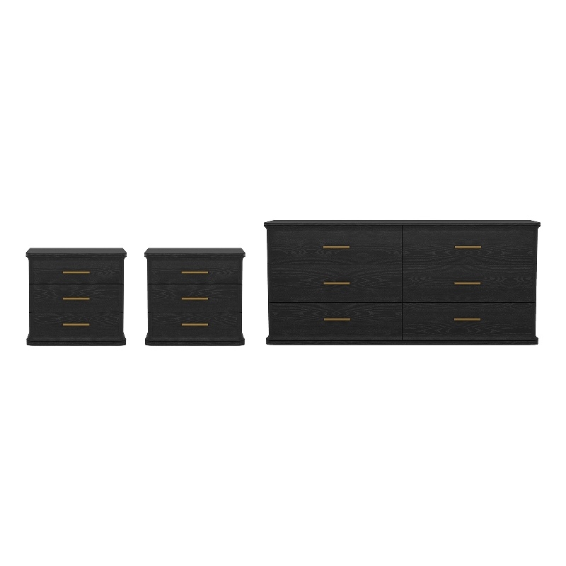 Clifford Traditional 3-Piece Dresser and Nightstand in Black