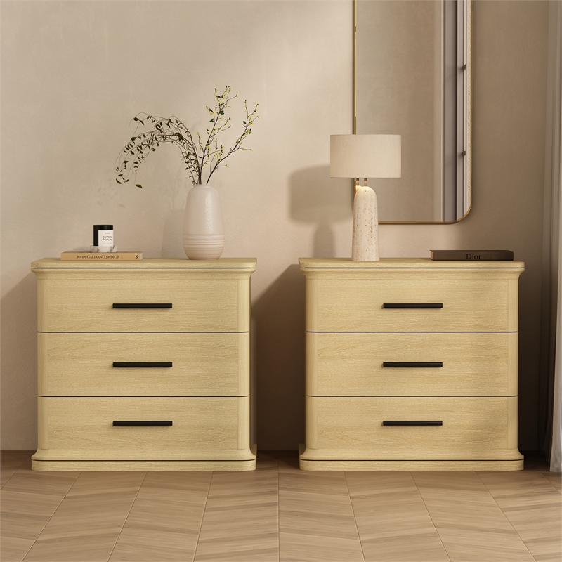 Clifford Traditional 3-Piece Dresser and Nightstand in Natural Oak