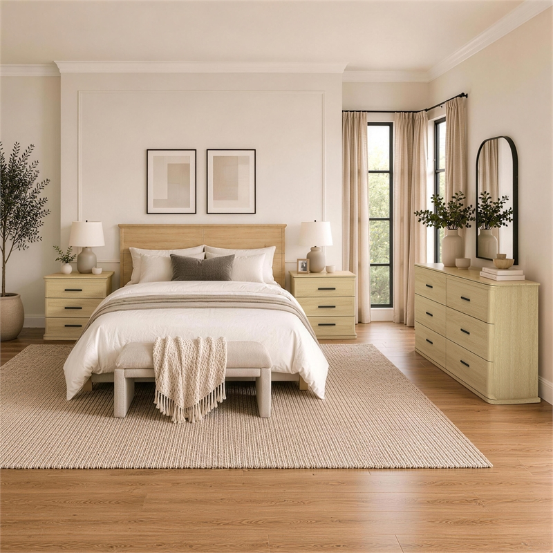 Clifford Traditional 3-Piece Dresser and Nightstand in Natural Oak
