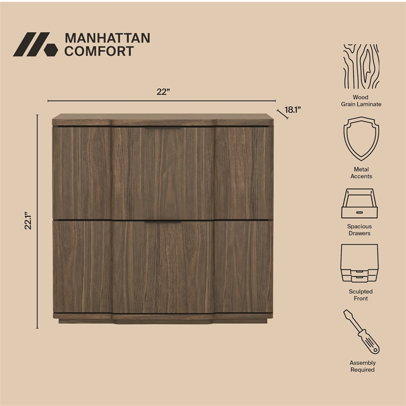 Clive Mid-Century Modern 3-Piece Dresser and Nightstand in Walnut and Gold