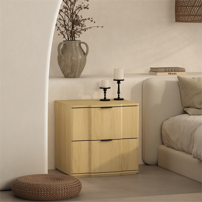 Clive Mid-Century Modern 3-Piece Dresser and Nightstand in Oak and Black