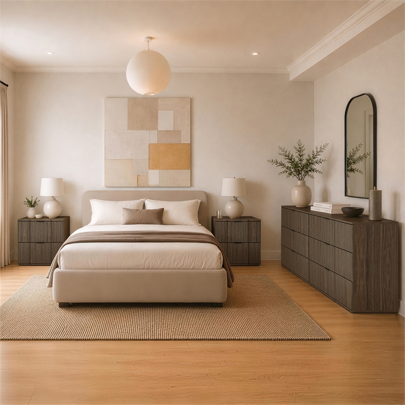 Clive Mid-Century Modern 3-Piece Dresser and Nightstand in Walnut and Black