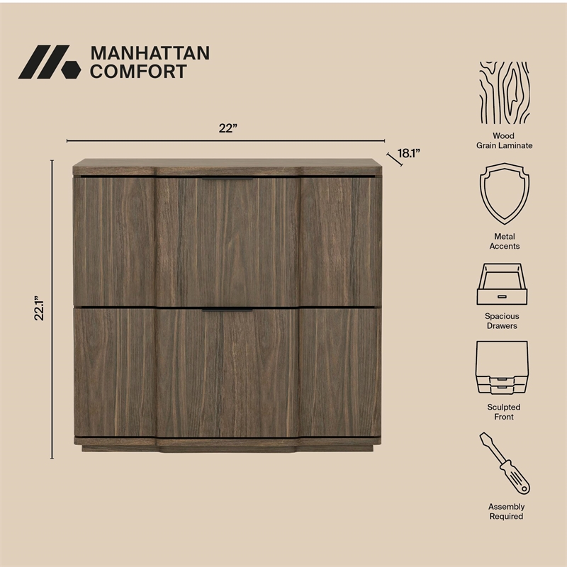 Clive Mid-Century Modern 3-Piece Dresser and Nightstand in Walnut and Black