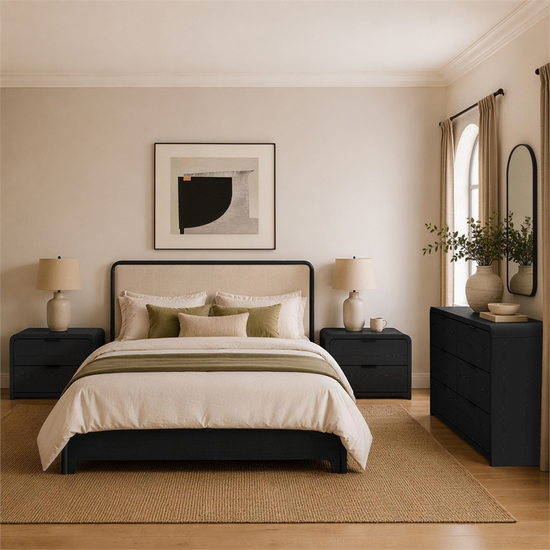 Grace Modern 3-Piece Dresser and Nightstand in Black