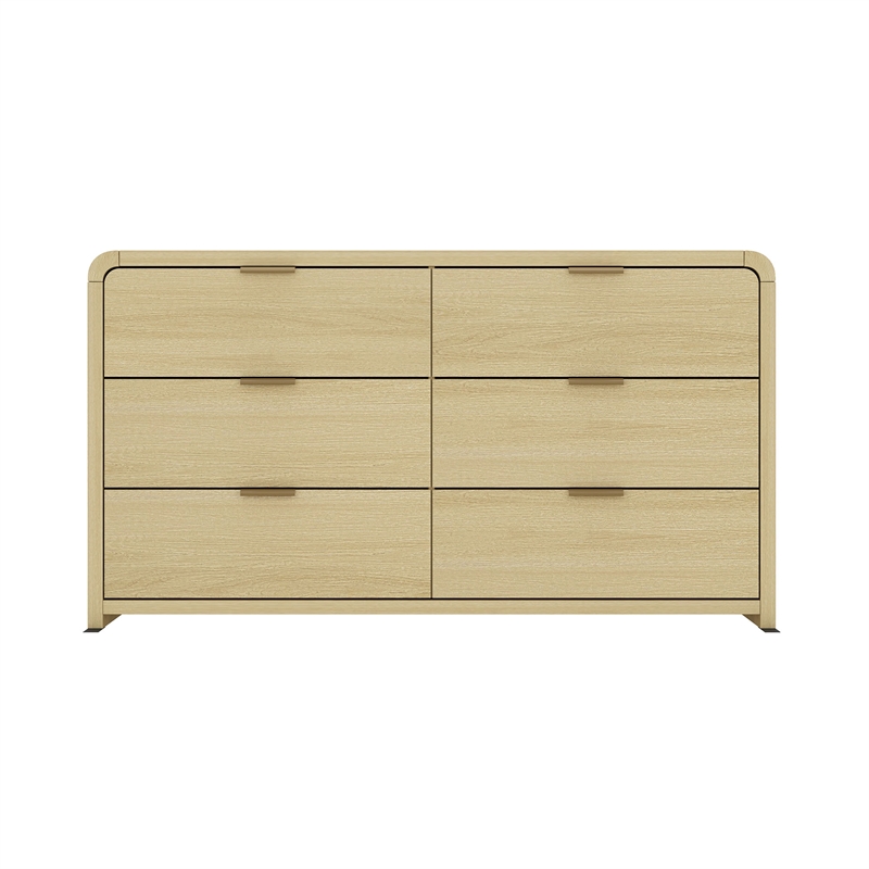 Grace Modern 3-Piece Dresser and Nightstand in Natural Oak and Gold