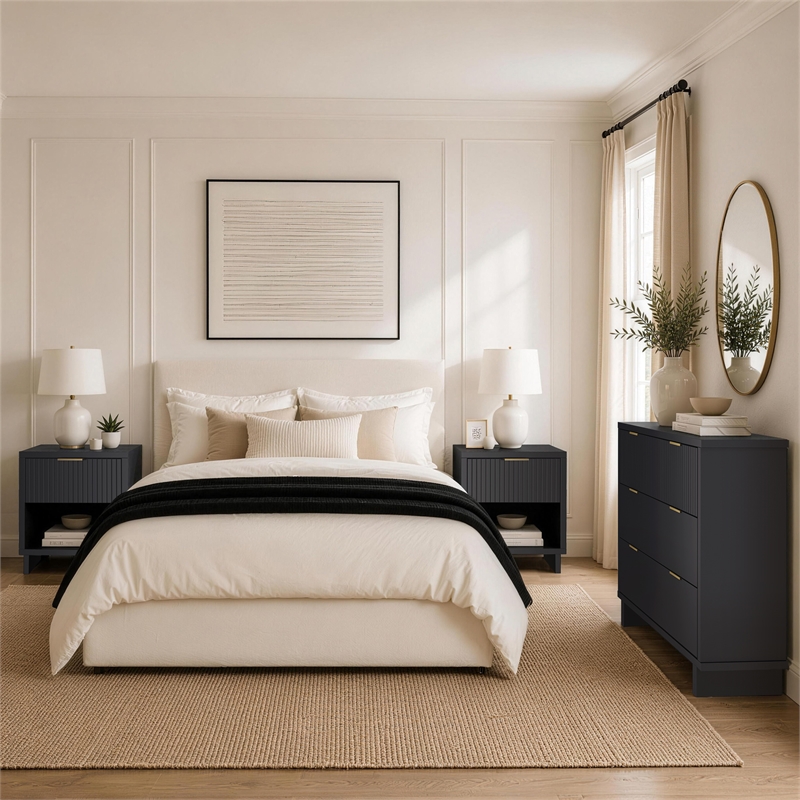 Elara Contemporary 3-Piece Dresser and Nightstand in Charcoal Gray