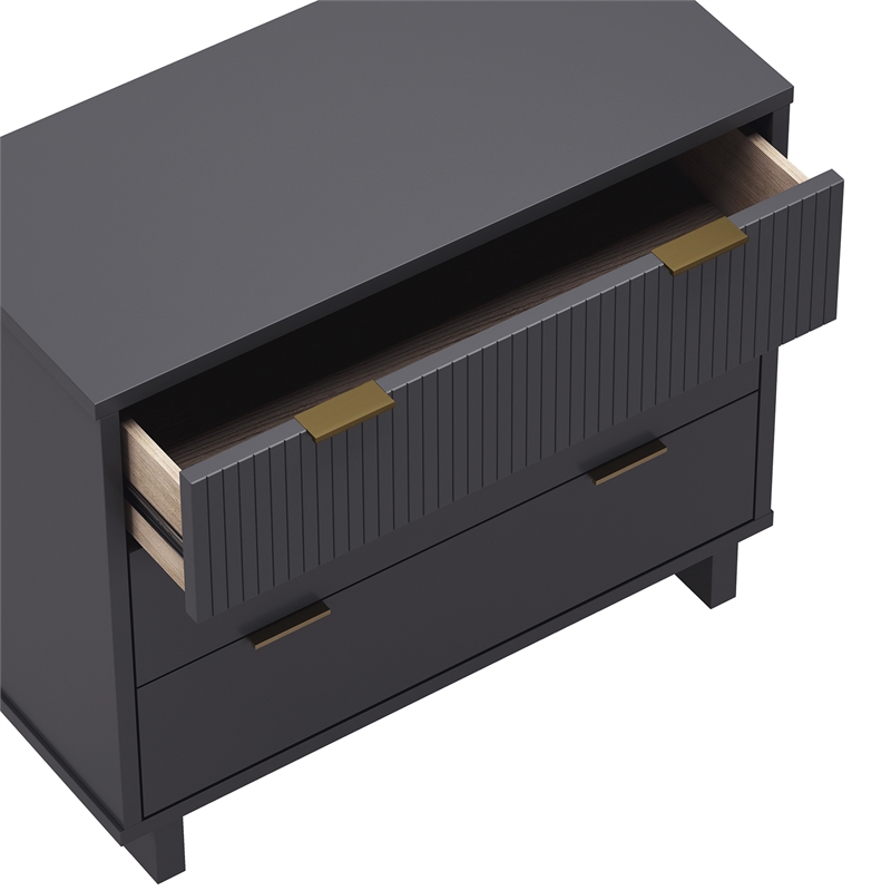 Elara Contemporary 3-Piece Dresser and Nightstand in Charcoal Gray