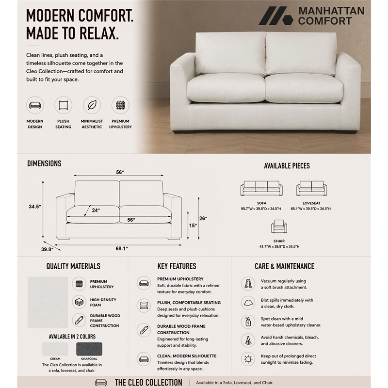 Cleo Contemporary Upholstered Loveseat in Cream