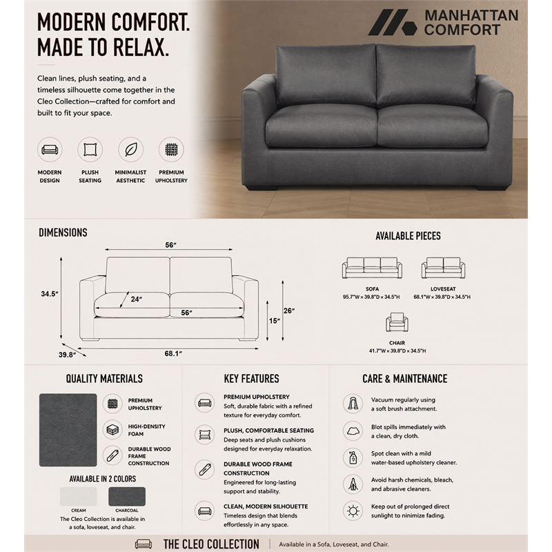 Cleo Contemporary Upholstered Loveseat in Pewter