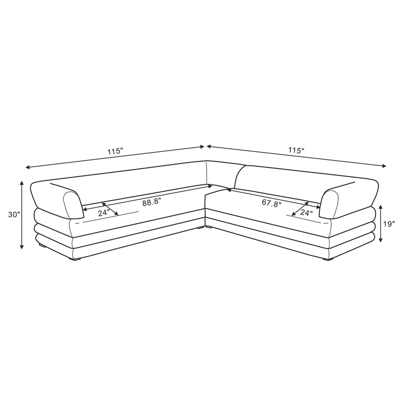 Royal Contemporary Modern 2-Piece Sectional in Natural