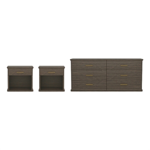 Clifford Traditional 3-Piece Dresser and Nightstand in Walnut
