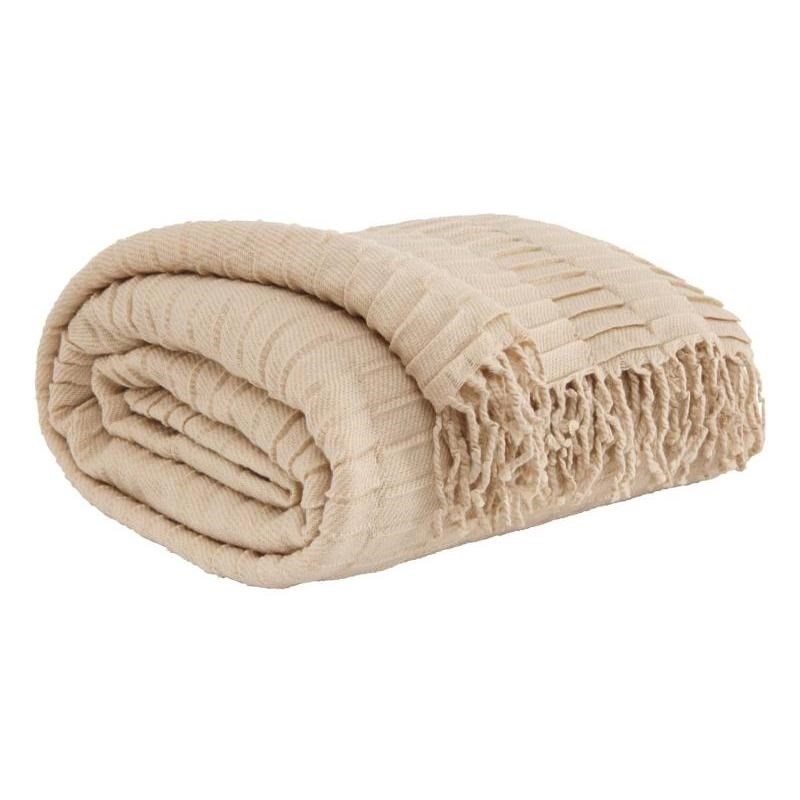Ashley Furniture Mendez Acrylic Solid Pleated Textured Throw Blanket in Sand