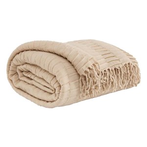 Ashley Furniture Mendez Acrylic Solid Pleated Textured Throw Blanket in Sand