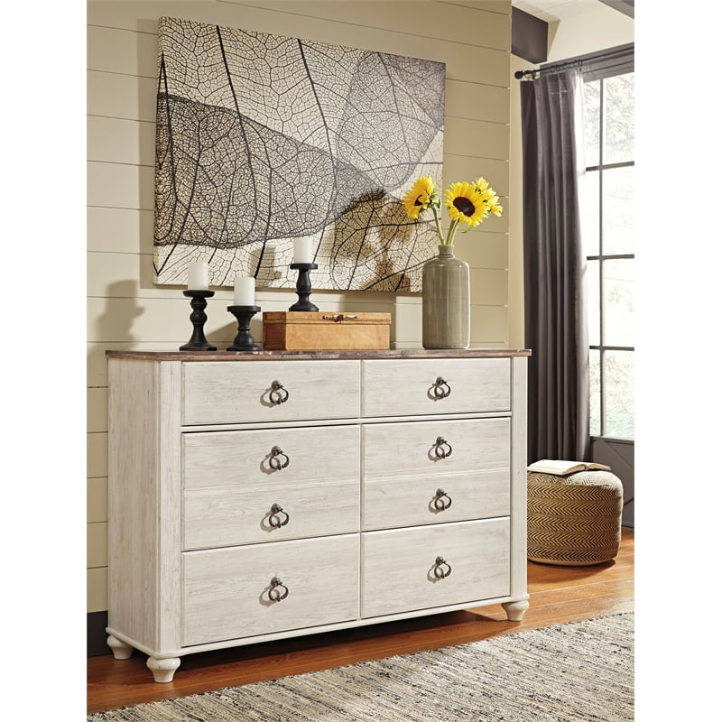Ashley Furniture Willowton 6 Drawer Double Dresser in Whitewash