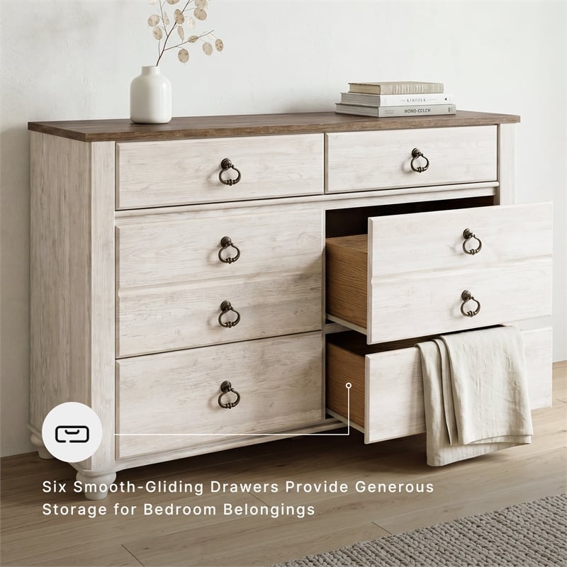 Ashley Furniture Willowton 6 Drawer Double Dresser in Whitewash