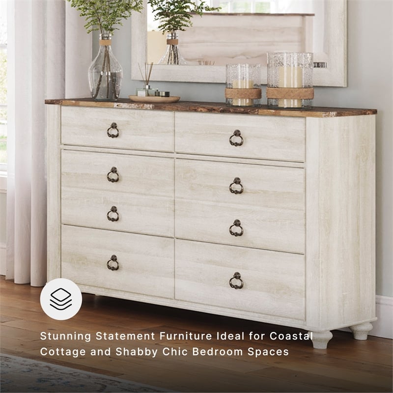 Ashley Furniture Willowton 6 Drawer Double Dresser in Whitewash