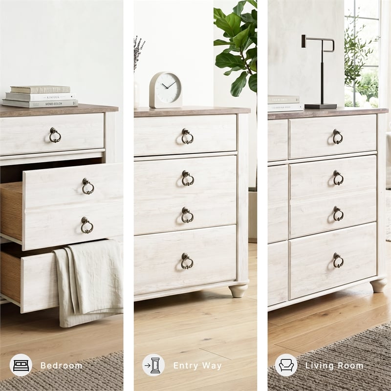 Ashley Furniture Willowton 6 Drawer Double Dresser in Whitewash