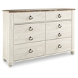 Ashley Furniture Willowton 6 Drawer Double Dresser in Whitewash