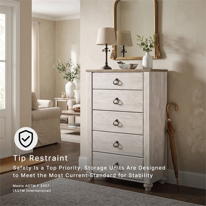 Ashley Furniture Willowton Wood 5 Drawer Chest in White Finish