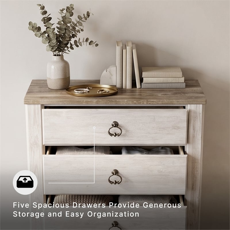Ashley Furniture Willowton Wood 5 Drawer Chest in White Finish
