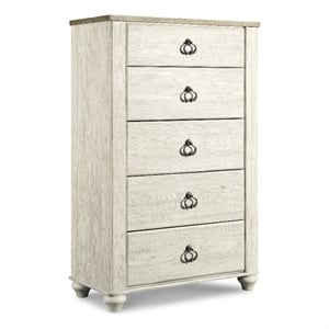 Ashley Furniture Willowton Wood 5 Drawer Chest in White Finish