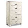 Ashley Furniture Willowton Wood 5 Drawer Chest in White Finish