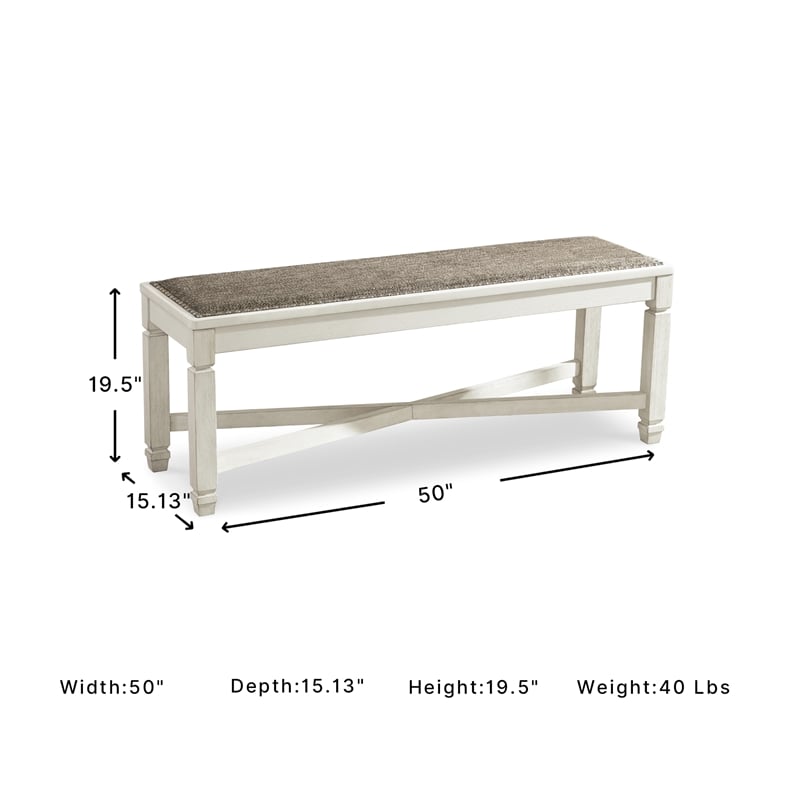 Ashley Bolanburg Large Upholstered Dining Bench in White and Brown