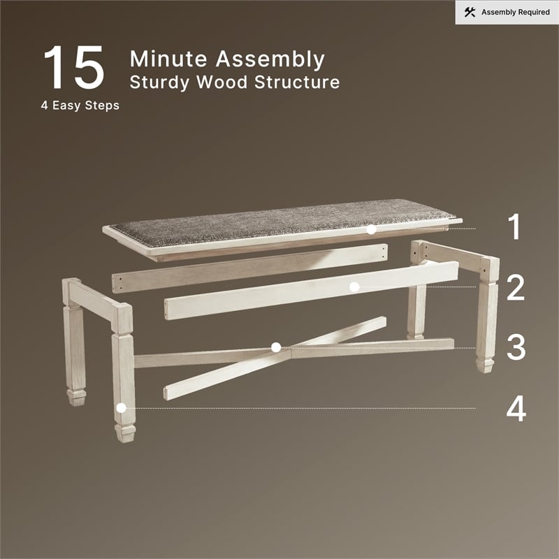 Ashley Bolanburg Large Upholstered Dining Bench in White and Brown