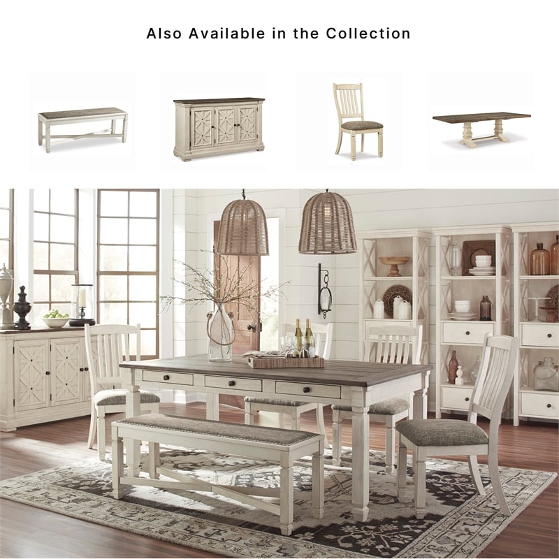 Ashley Bolanburg Large Upholstered Dining Bench in White and Brown