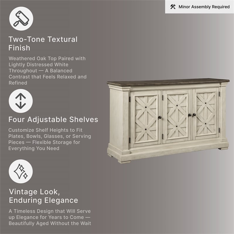 Ashley Furniture Furniture Bolanburg Server in Antique White and Weathered Oak